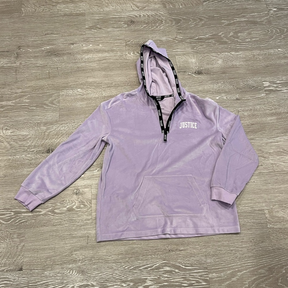 Justice Purple Velvet Hooded Pullover Jacket Light Purple Girls Size 14/16 Soft